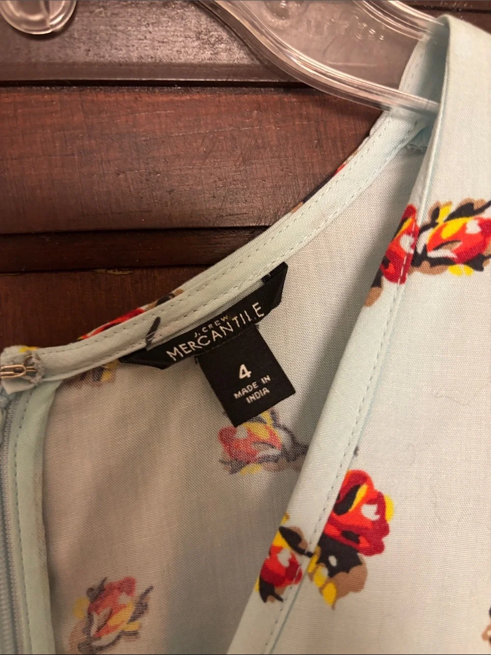 J. Crew Light Blue Midi Dress with Red Floral Print